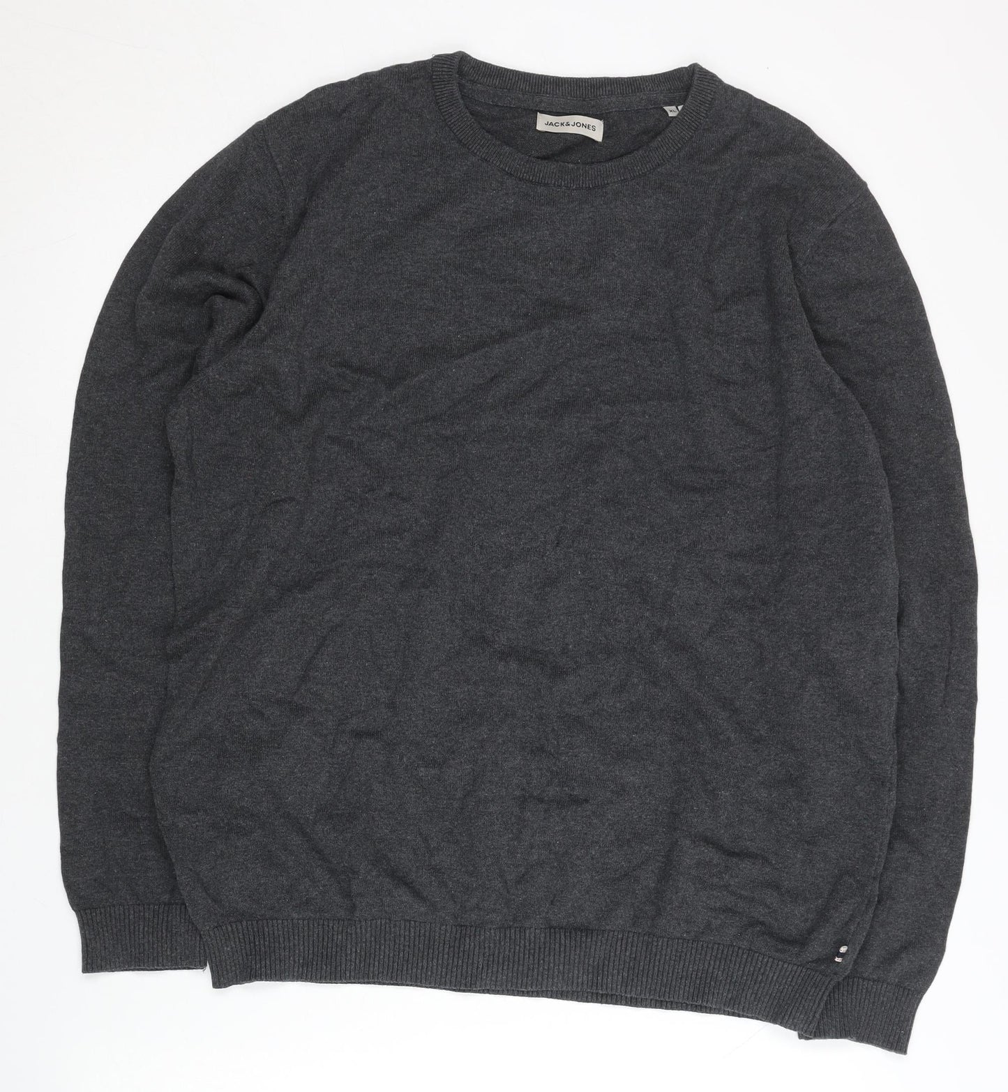 Jack & Jones Mens Grey XL Crew Neck Cotton Pullover Jumper