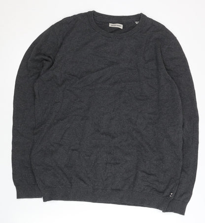 Jack & Jones Mens Grey XL Crew Neck Cotton Pullover Jumper
