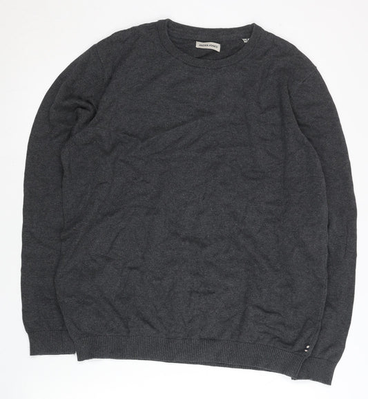Jack & Jones Mens Grey XL Crew Neck Cotton Pullover Jumper