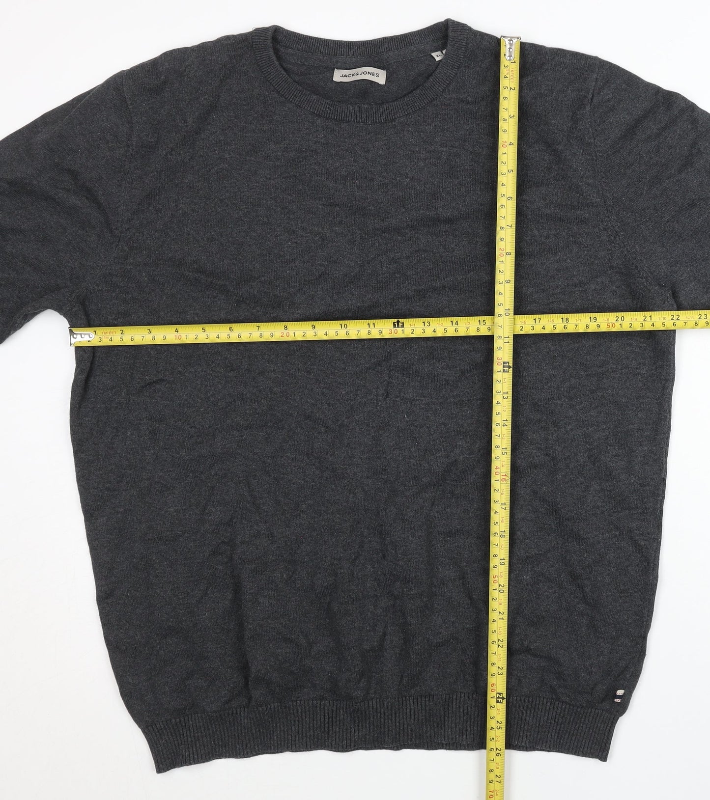 Jack & Jones Mens Grey XL Crew Neck Cotton Pullover Jumper