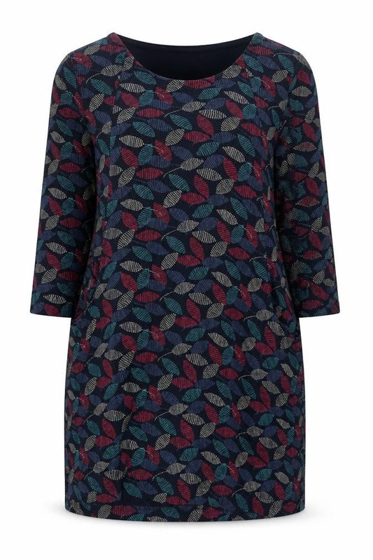 Tara Women’s Multicoloured Leaf Print Shift Dress L 3/4 Sleeve