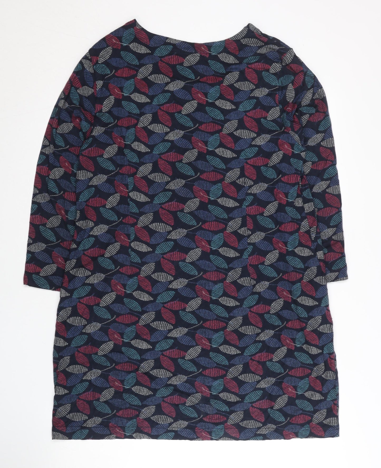 Tara Women’s Multicoloured Leaf Print Shift Dress L 3/4 Sleeve