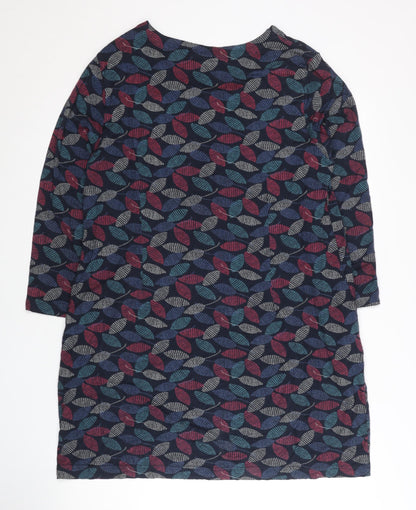 Tara Women’s Multicoloured Leaf Print Shift Dress L 3/4 Sleeve