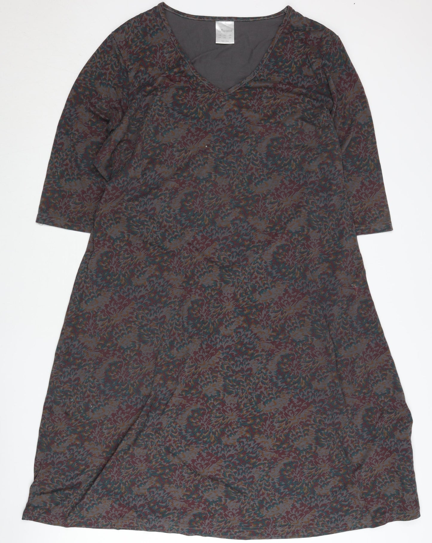 Being Casual Women’s Multicoloured A-Line Dress UK 24 V-Neck 3/4 Sleeve