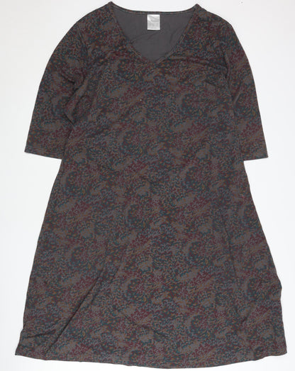 Being Casual Women’s Multicoloured A-Line Dress UK 24 V-Neck 3/4 Sleeve