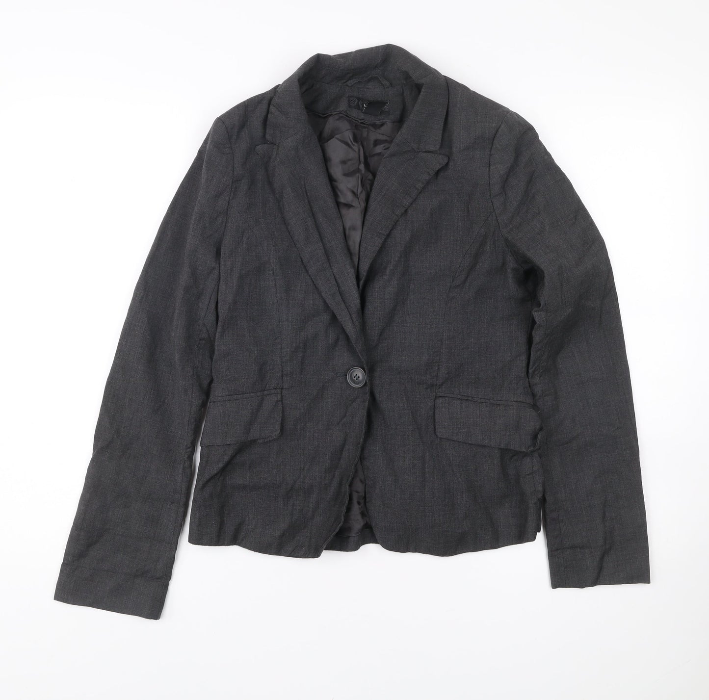 H&M Women’s Grey Wool Blazer Size 10 Regular Single Breasted Jacket