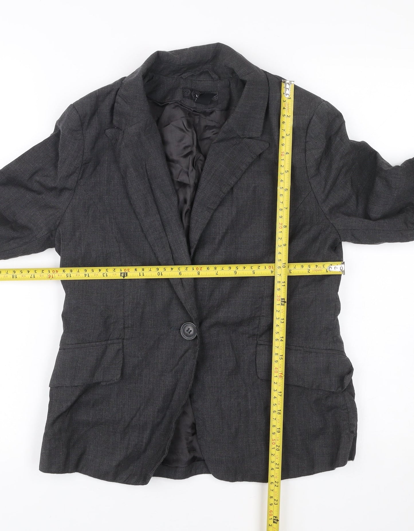 H&M Women’s Grey Wool Blazer Size 10 Regular Single Breasted Jacket