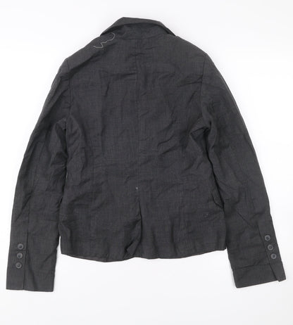 H&M Women’s Grey Wool Blazer Size 10 Regular Single Breasted Jacket