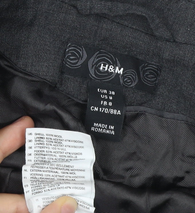 H&M Women’s Grey Wool Blazer Size 10 Regular Single Breasted Jacket