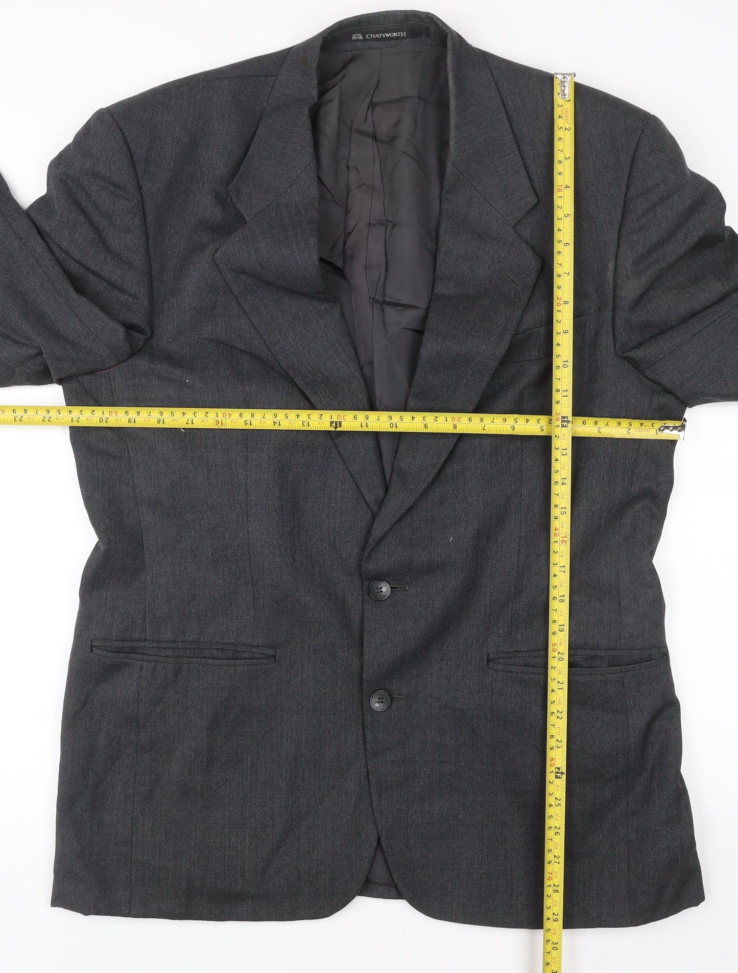 Chatsworth Men’s Grey Wool Blazer Jacket Size 40R Single Breasted