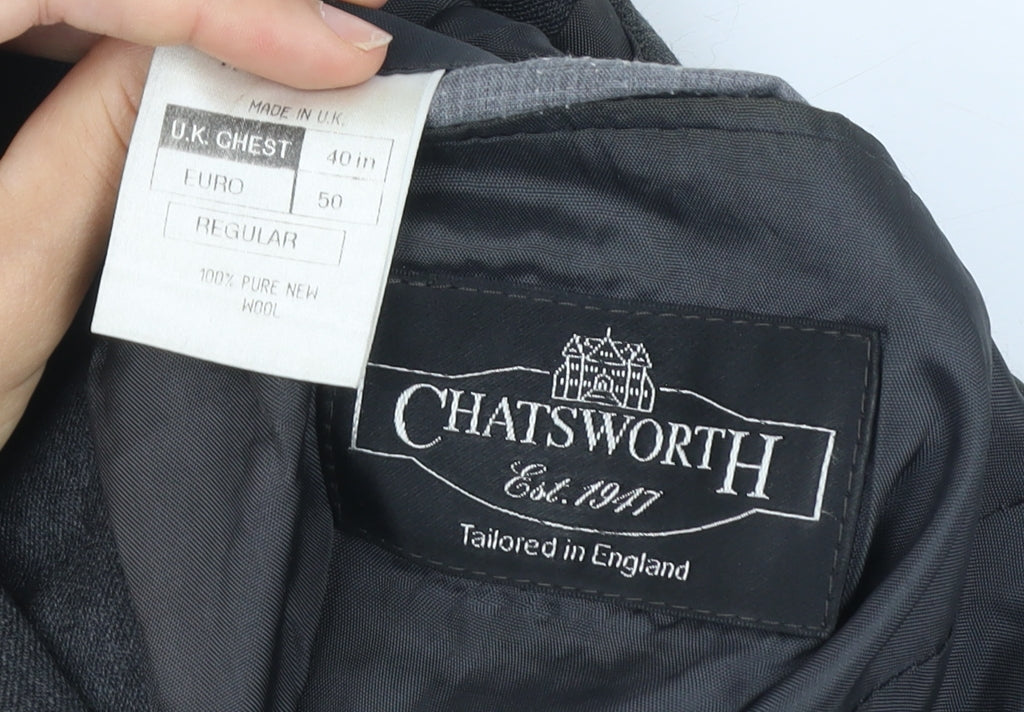 Chatsworth Men’s Grey Wool Blazer Jacket Size 40R Single Breasted