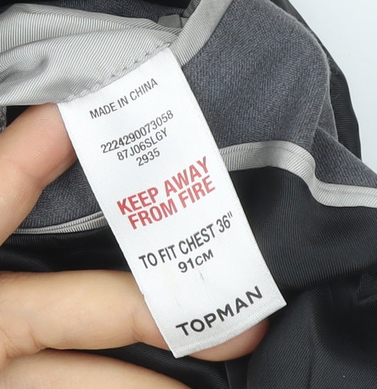 Topman Men's Grey Slim Fit Blazer Jacket Size 36 Chest Formal