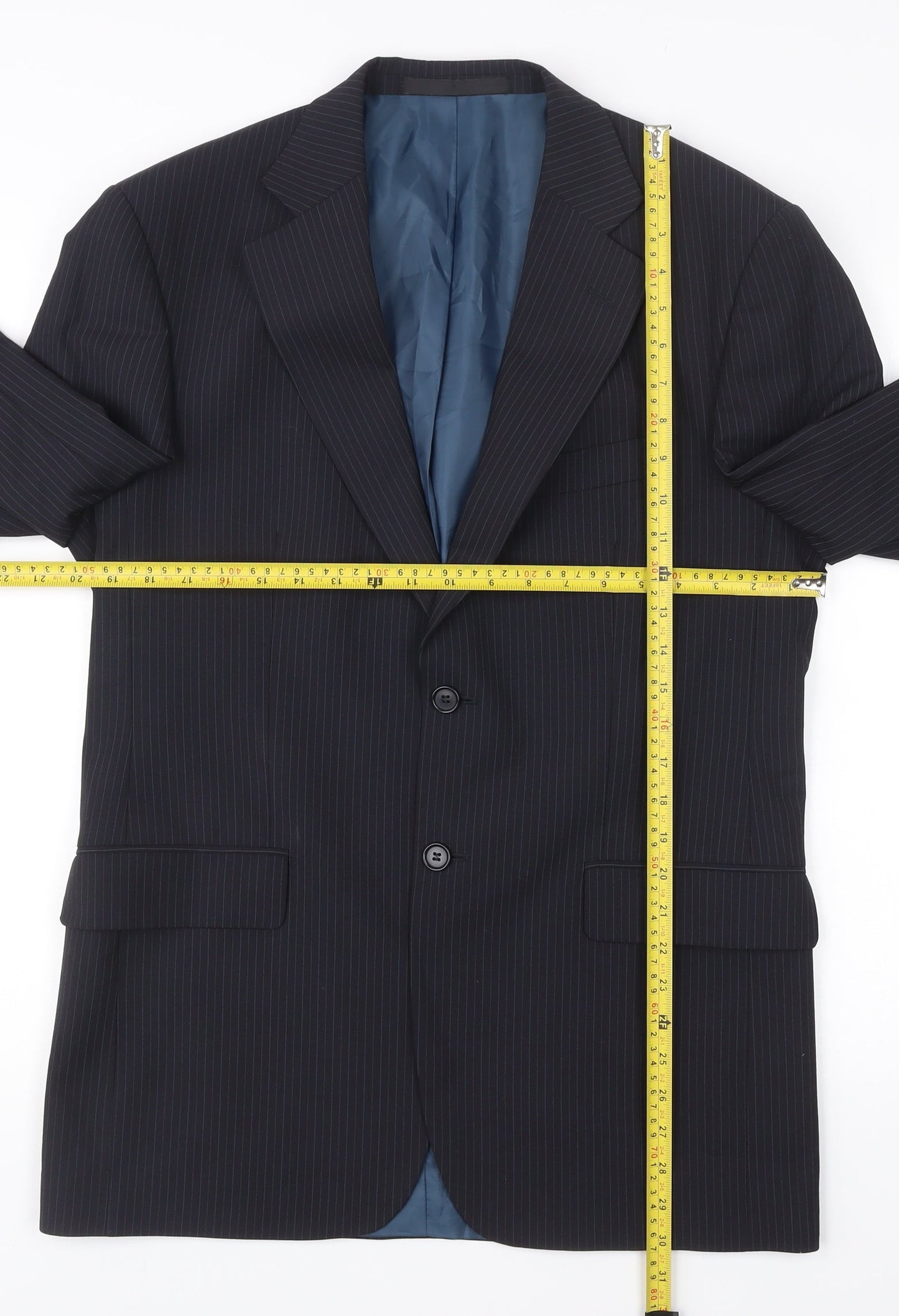 Marks and Spencer Men’s Blue Pinstripe Wool Blend Blazer Jacket 38R