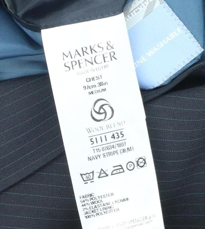 Marks and Spencer Men’s Blue Pinstripe Wool Blend Blazer Jacket 38R