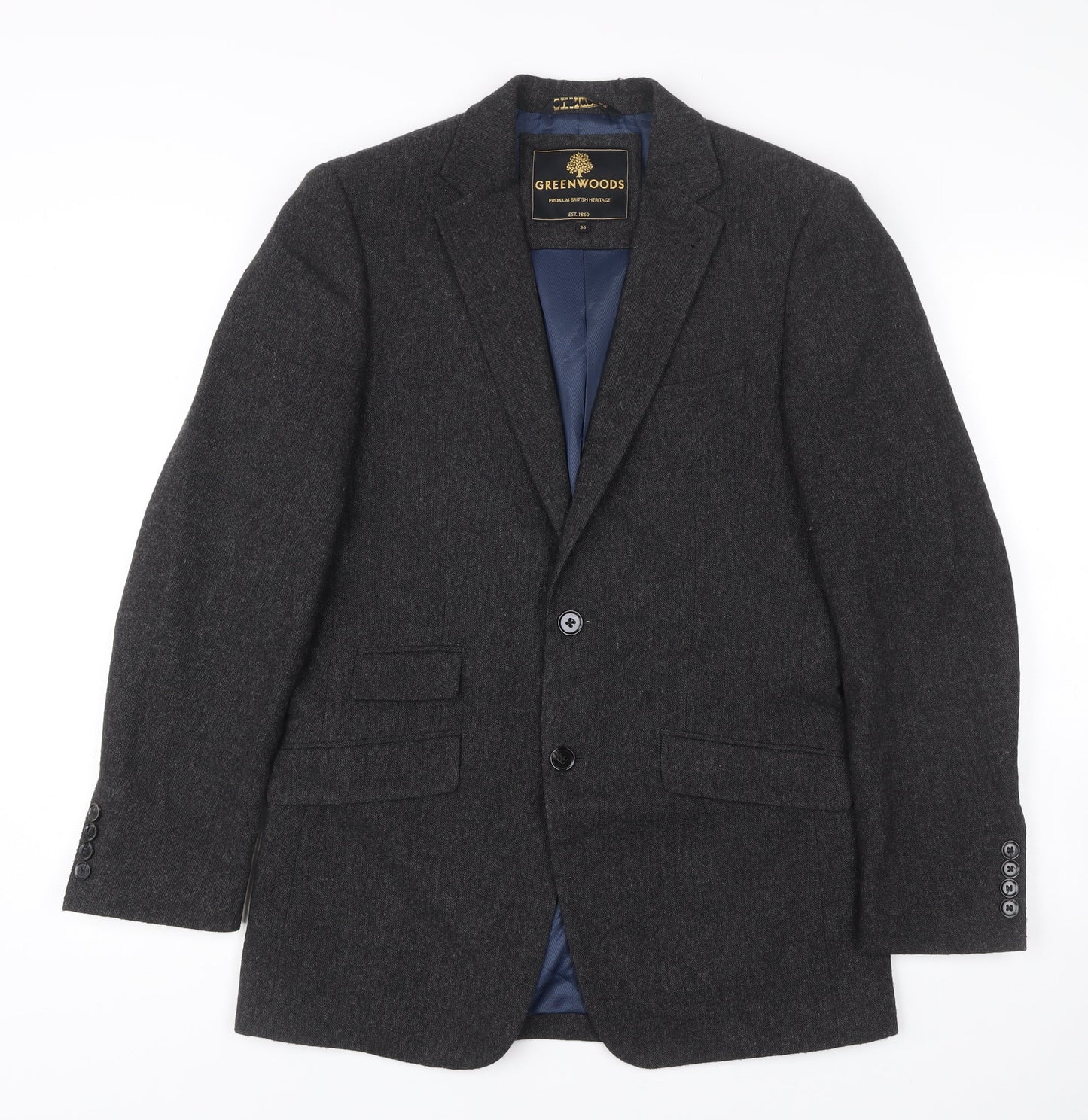 Greenwoods Men’s Grey Wool Blend Blazer Jacket Size 36R