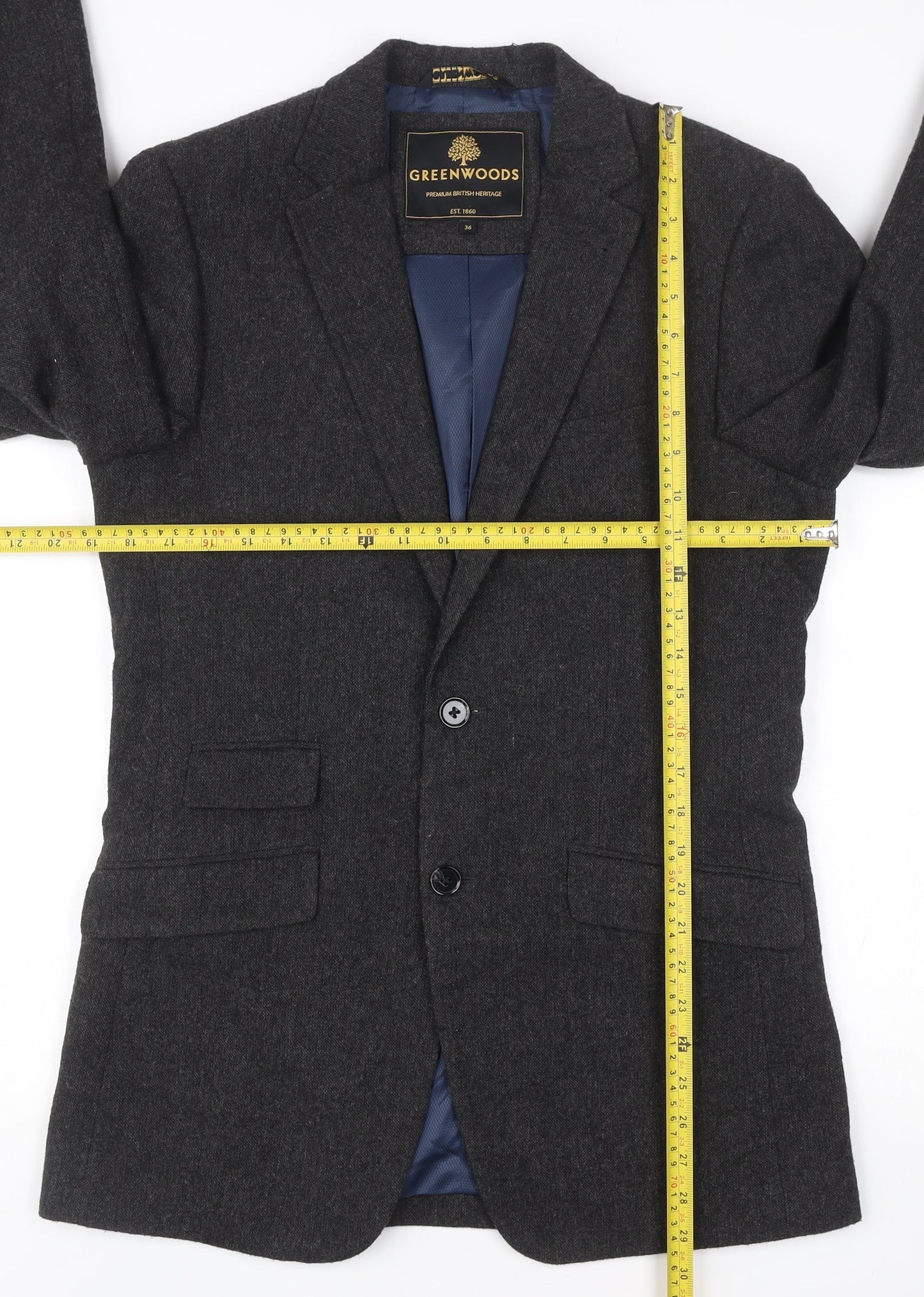 Greenwoods Men’s Grey Wool Blend Blazer Jacket Size 36R