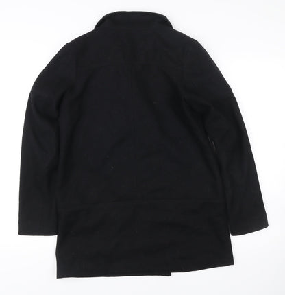 H&M Women’s Black Wool Blend Biker Coat Size 12 Mid Length