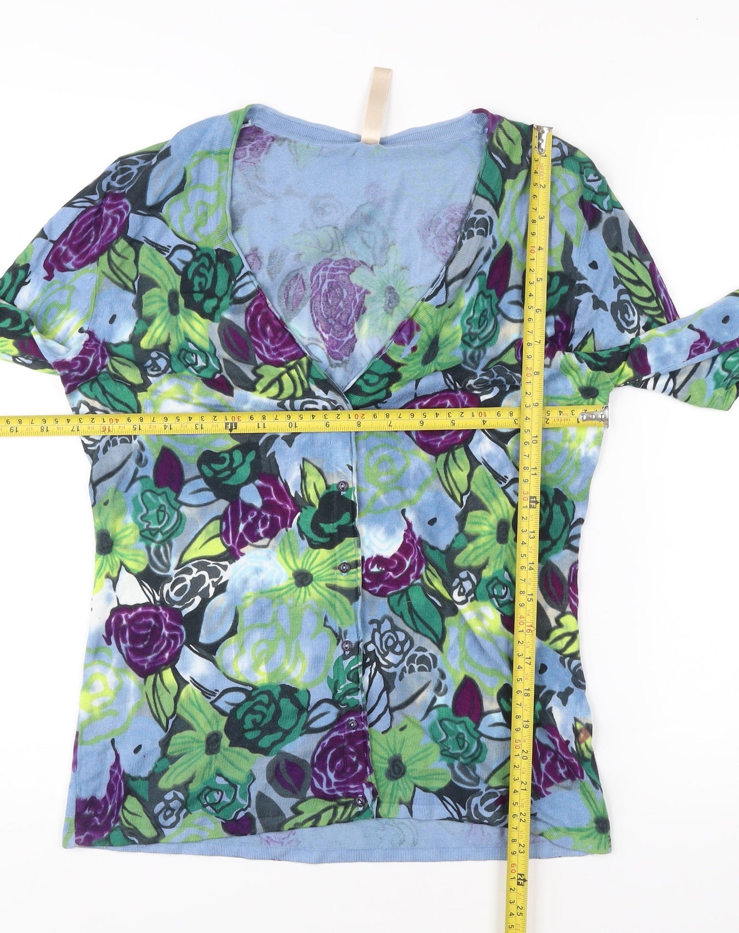 Oui Moments Womens Multicoloured Floral Cardigan Size 10 V-Neck