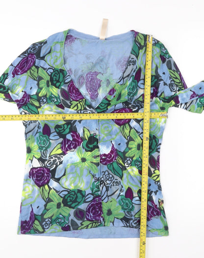 Oui Moments Womens Multicoloured Floral Cardigan Size 10 V-Neck