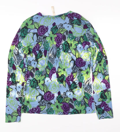 Oui Moments Womens Multicoloured Floral Cardigan Size 10 V-Neck