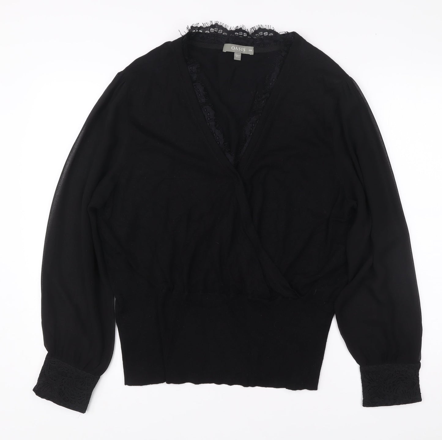 Womens UK Size 2XL Oasis Black Wrap Blouse