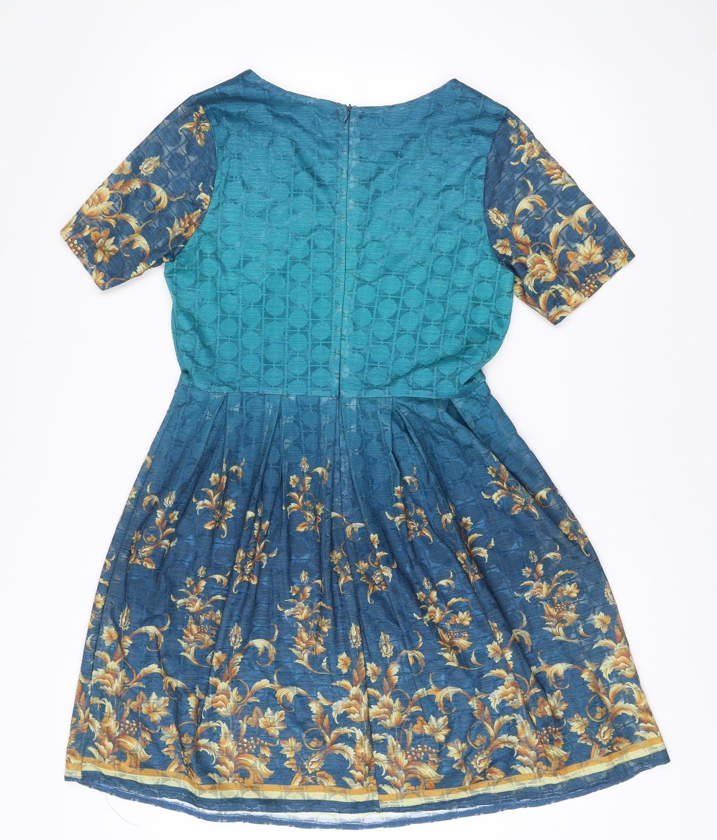 Tenki London Women Blue Floral Fit & Flare Dress Size 12 V-Neck Knee Length