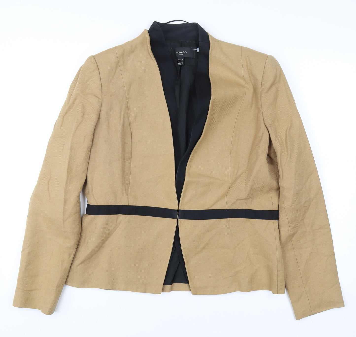 Mango Women Beige XL Suit Jacket Blazer Linen Blend Workwear