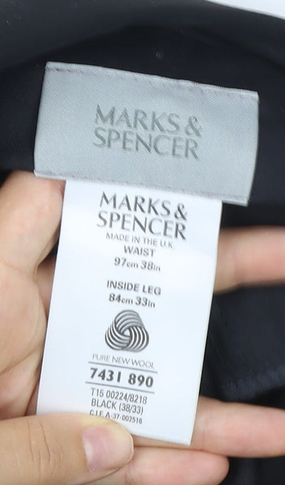Marks and Spencer Men's Black Wool Dress Pants 38W 33L Regular Fit