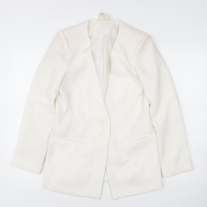Zara Women White Shawl Collar Suit Jacket Size 12 Tailored Blazer