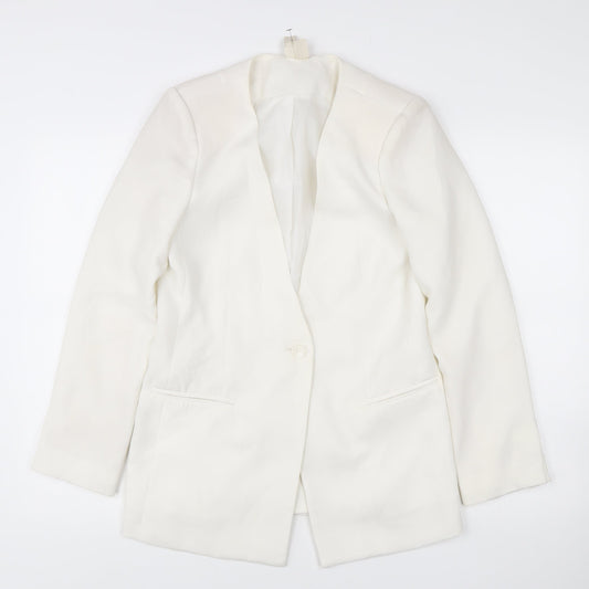 Zara Women White Shawl Collar Suit Jacket Size 12 Tailored Blazer