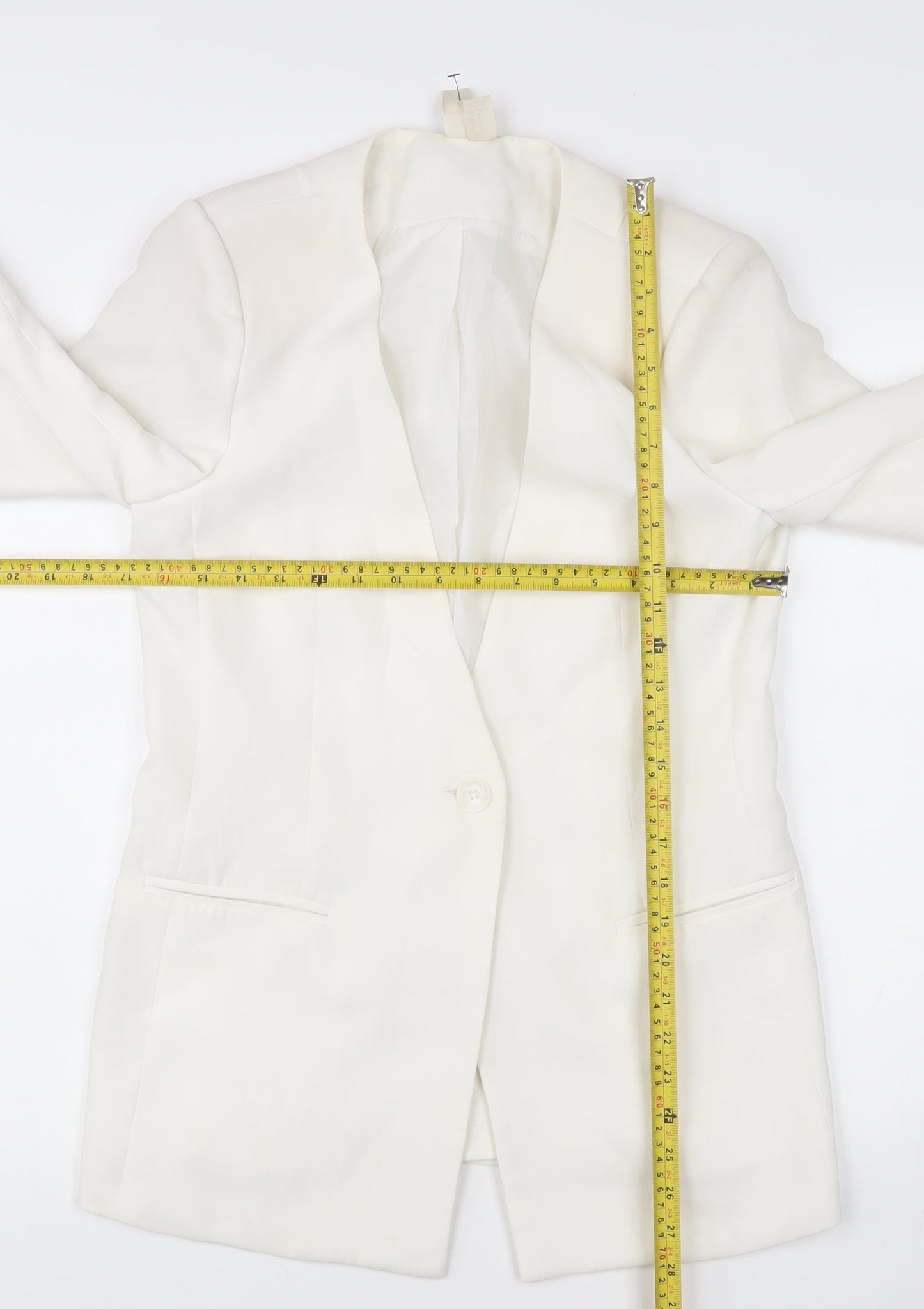 Zara Women White Shawl Collar Suit Jacket Size 12 Tailored Blazer