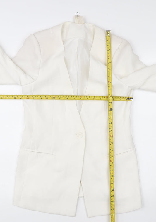 Zara Women White Shawl Collar Suit Jacket Size 12 Tailored Blazer