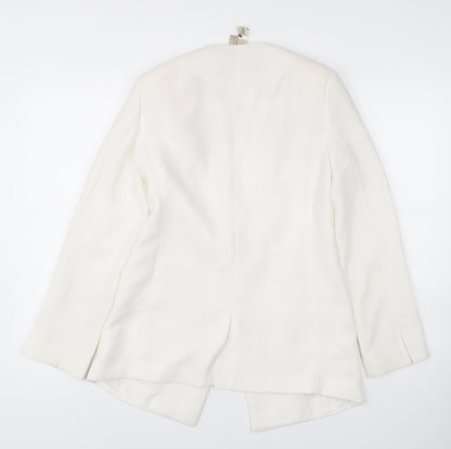 Zara Women White Shawl Collar Suit Jacket Size 12 Tailored Blazer
