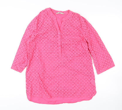 Tu Women’s Pink Cotton Tunic Blouse Size 12 Henley 3/4 Sleeve