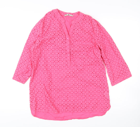Tu Women’s Pink Cotton Tunic Blouse Size 12 Henley 3/4 Sleeve