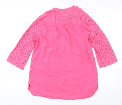 Tu Women’s Pink Cotton Tunic Blouse Size 12 Henley 3/4 Sleeve