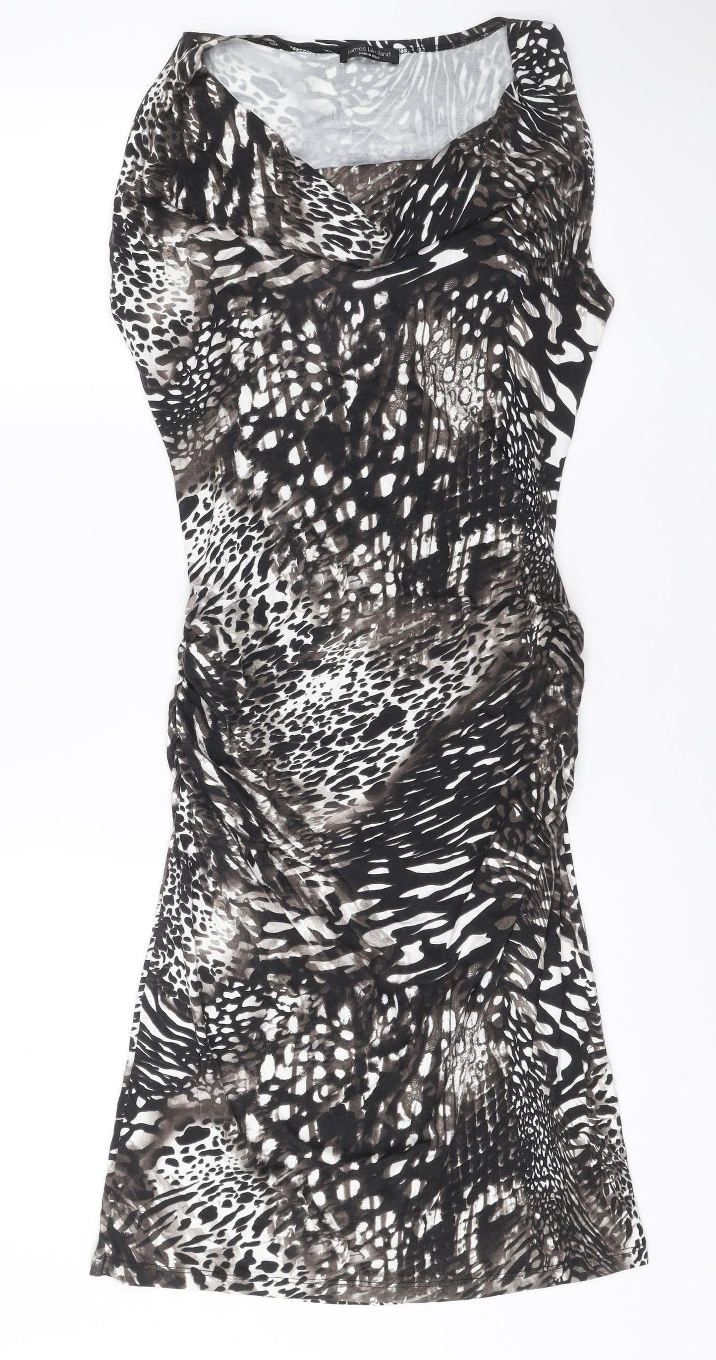 James Lakeland Women’s Black Animal Print Strapless Ruched Dress Size 14