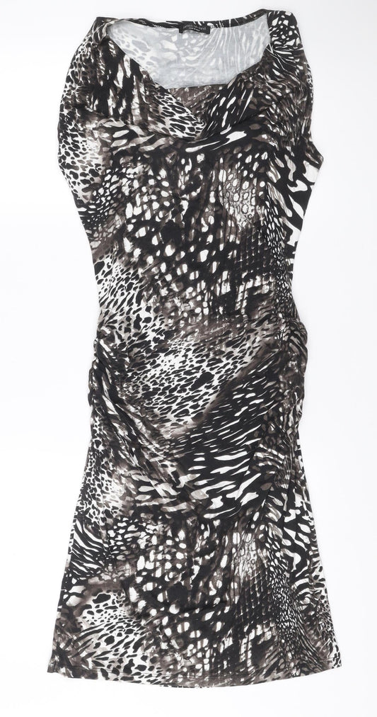 James Lakeland Women’s Black Animal Print Strapless Ruched Dress Size 14