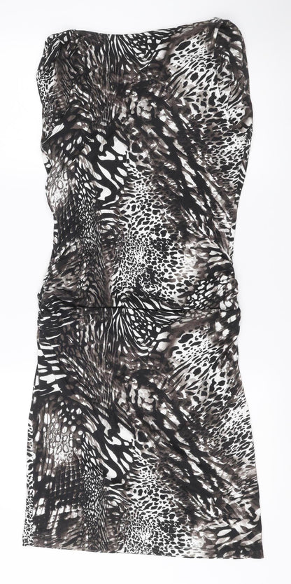 James Lakeland Women’s Black Animal Print Strapless Ruched Dress Size 14