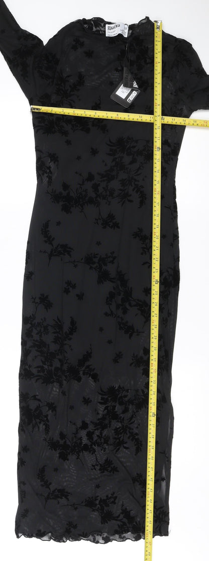 Rita Ora x Primark Women’s Black XS Velvet Floral Mesh Long Sleeve Bodycon Midi Dress