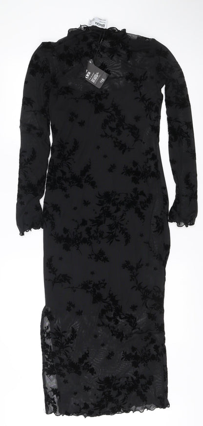 Rita Ora x Primark Women’s Black XS Velvet Floral Mesh Long Sleeve Bodycon Midi Dress
