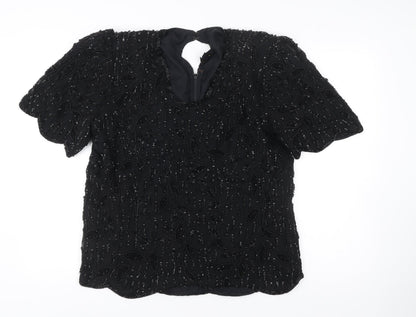 Glamour Women’s Black Beaded Viscose Tunic Blouse M Short Sleeve