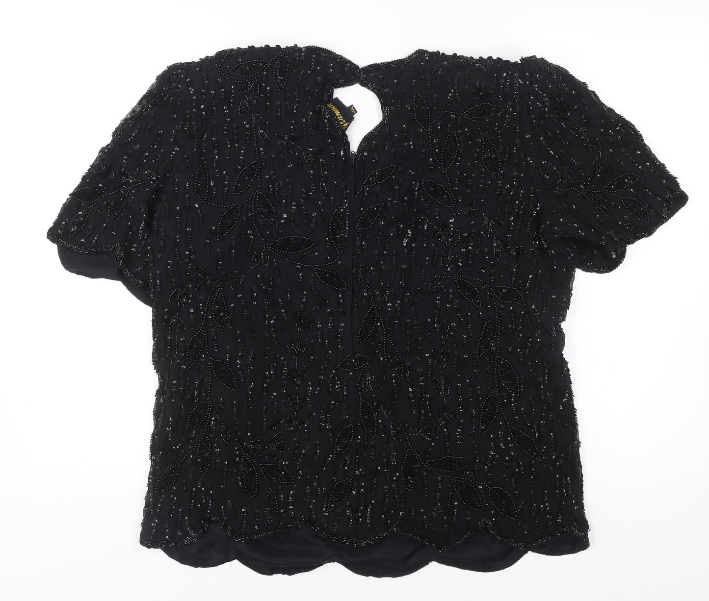 Glamour Women’s Black Beaded Viscose Tunic Blouse M Short Sleeve