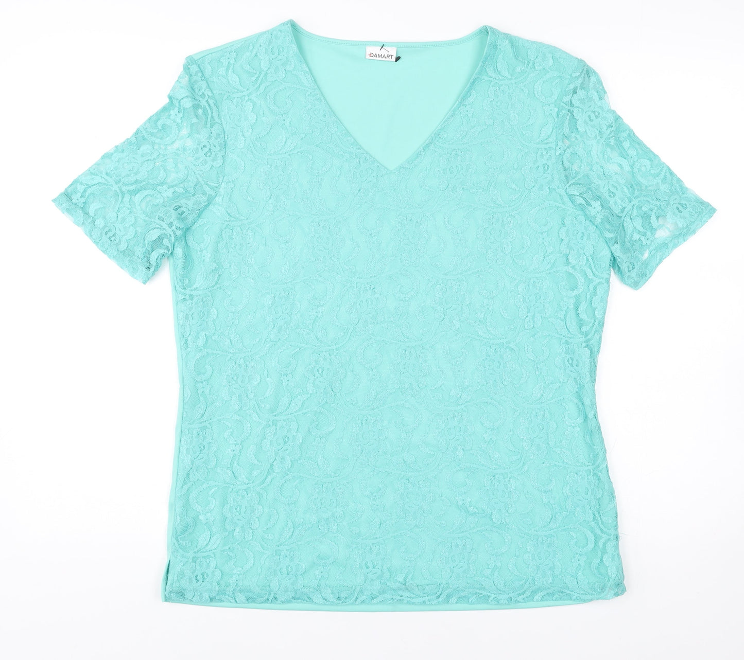 Damart Women’s Blue Lace V-Neck Short Sleeve T-Shirt Top M
