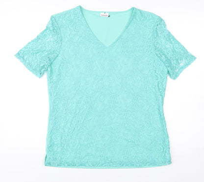 Damart Women’s Blue Lace V-Neck Short Sleeve T-Shirt Top M