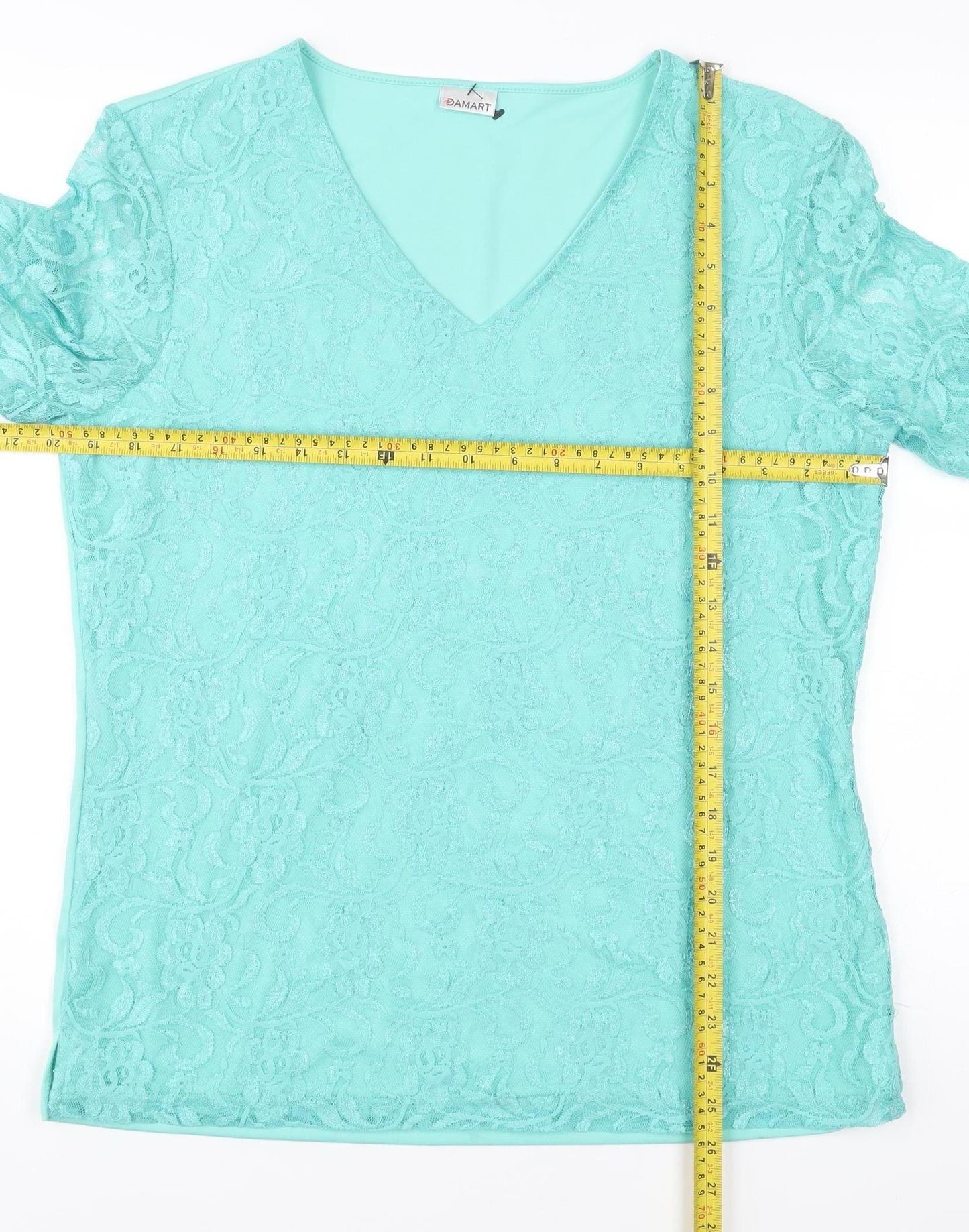 Damart Women’s Blue Lace V-Neck Short Sleeve T-Shirt Top M