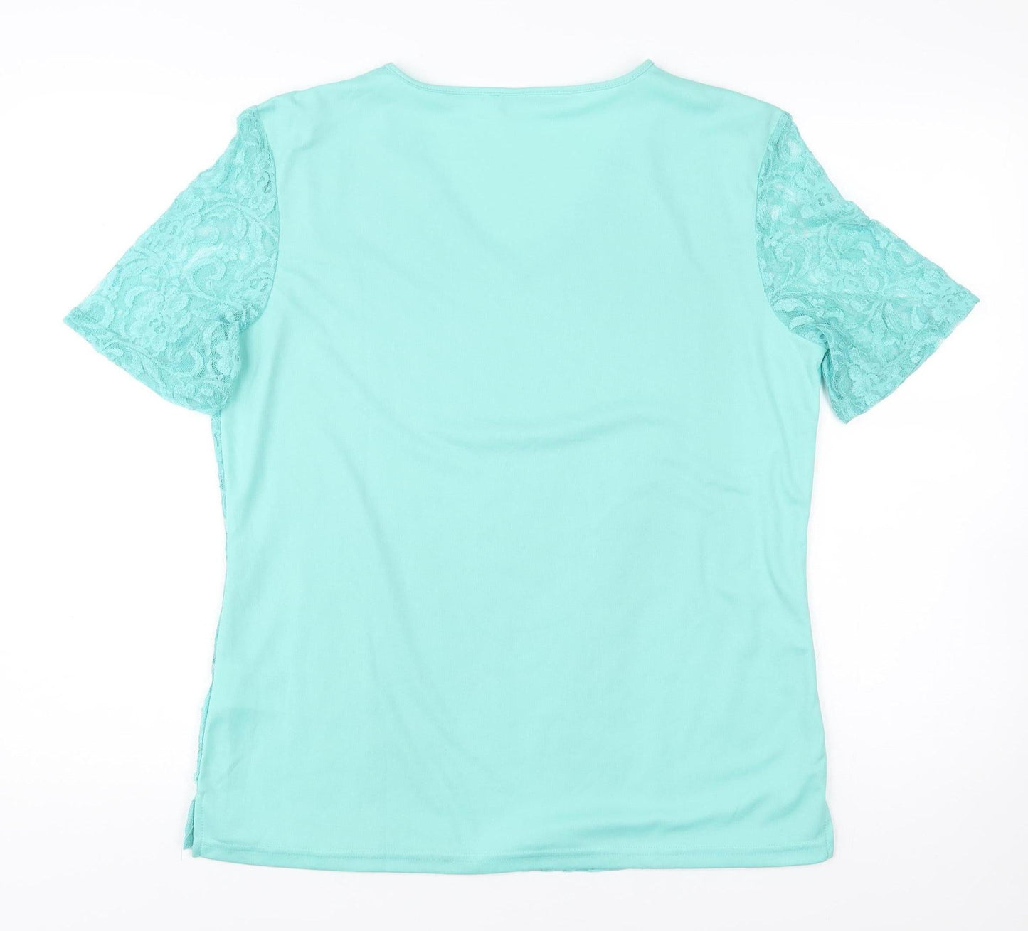 Damart Women’s Blue Lace V-Neck Short Sleeve T-Shirt Top M