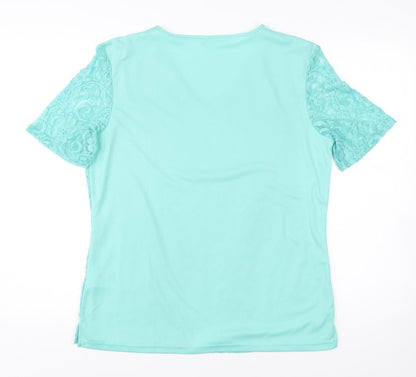 Damart Women’s Blue Lace V-Neck Short Sleeve T-Shirt Top M