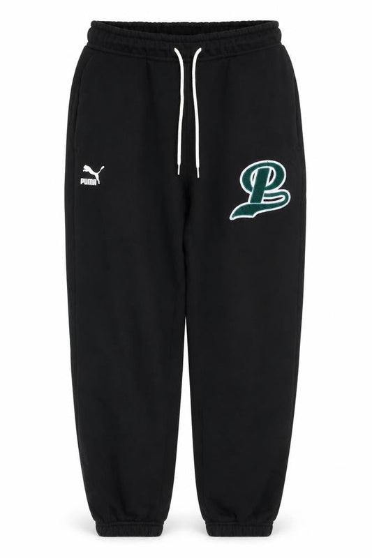 Front view of Puma men’s black xs jogger sweatpants cotton blend tapered fit