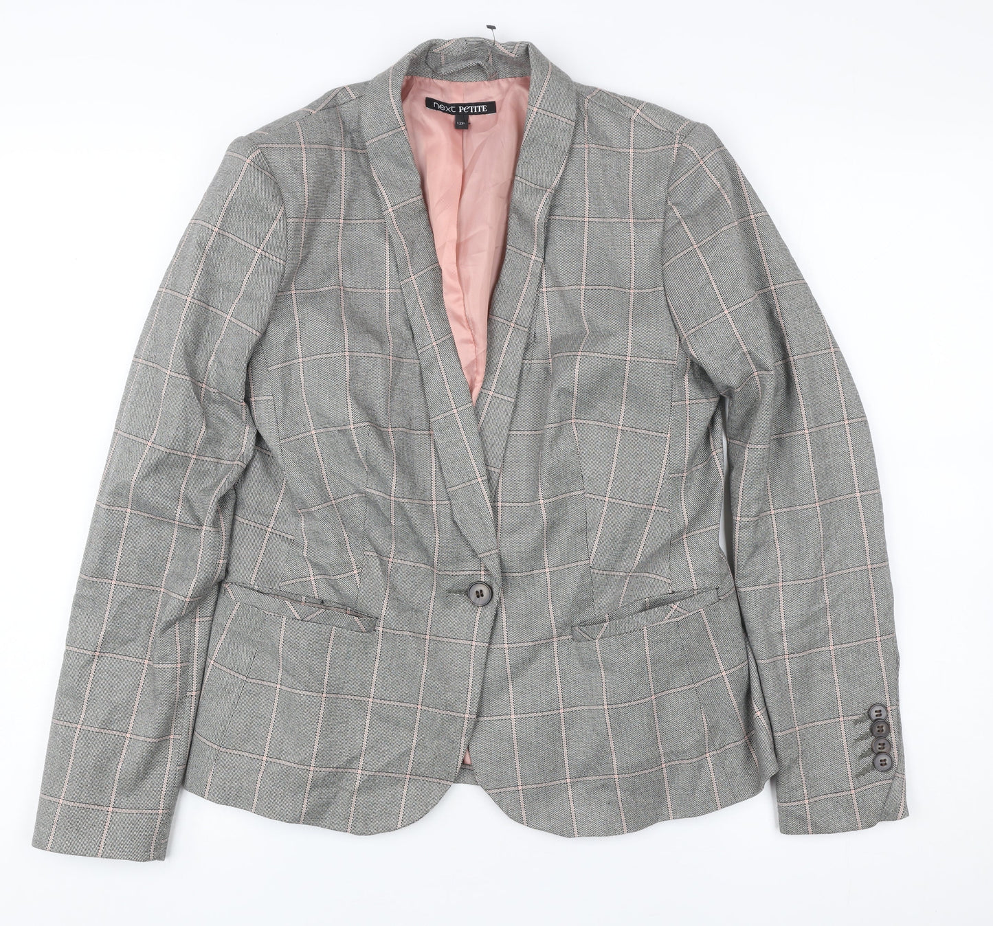 Next Petite Grey Check Blazer Women Size 12P Single-Breasted